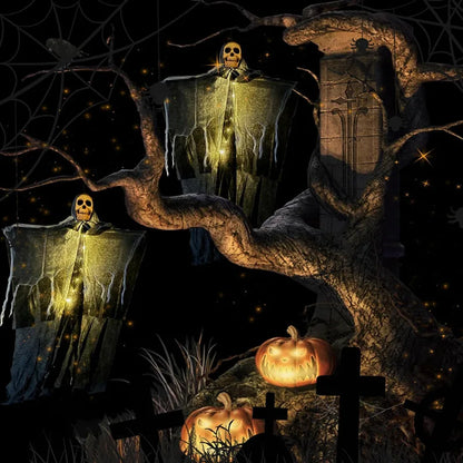 Halloween Glowing Skull Ghost – Hanging Skeleton Gauze