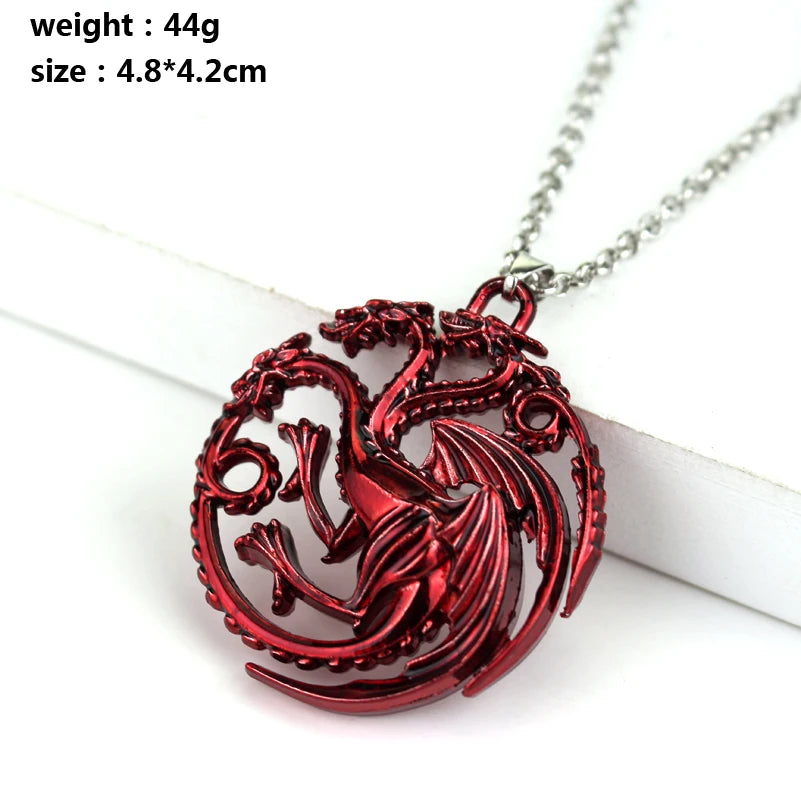 Fire and Blood House Targaryen Dragon Necklace A Song of Ice and Fire Metal Pendant Necklace for Women Men Fans Choker Jewelry