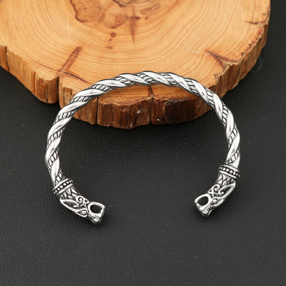 Double Dragon Viking Bracelet – Norse Cuff for Men & Women