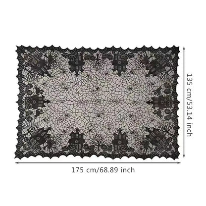Halloween Lace Table Runner – Black Spider Web Mantel & Table Décor
