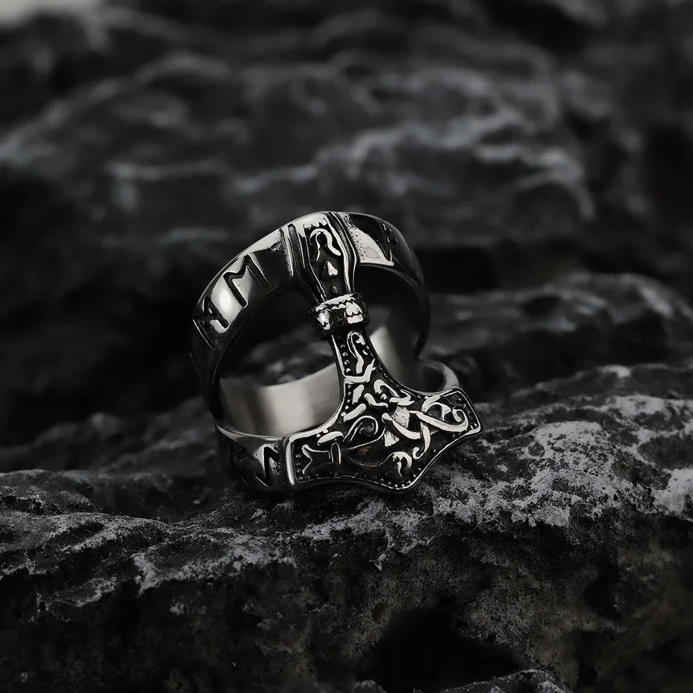 Odin Thunderhammer Viking Ring – Nordic Stainless Steel Men’s Ring