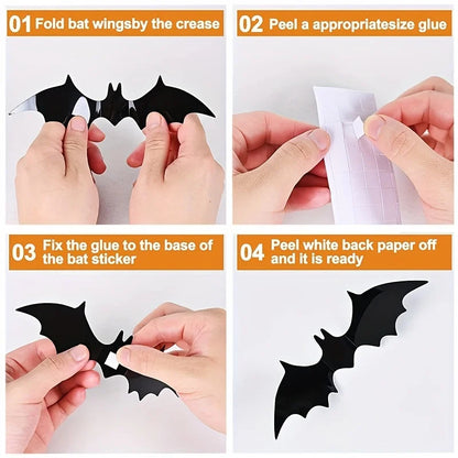48pcs 3D Black Bat Wall Stickers – Halloween Party Home Décor