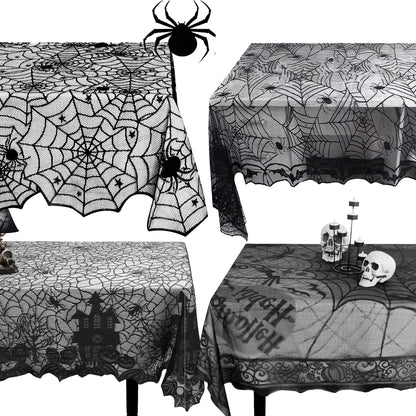 Halloween Lace Table Runner – Black Spider Web Mantel & Table Décor