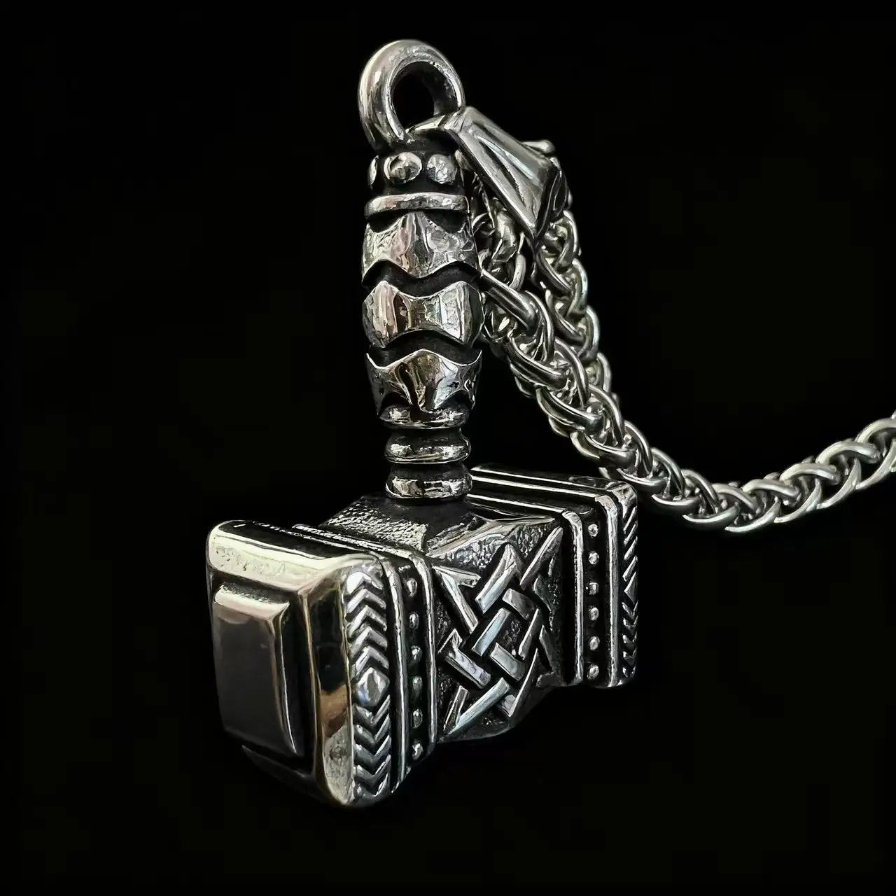 Viking Mjolnir Thor Hammer Pendant – Norse Odin Rune Stainless Steel Necklace for Men