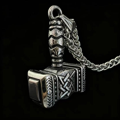 Viking Mjolnir Thor Hammer Pendant – Norse Odin Rune Stainless Steel Necklace for Men