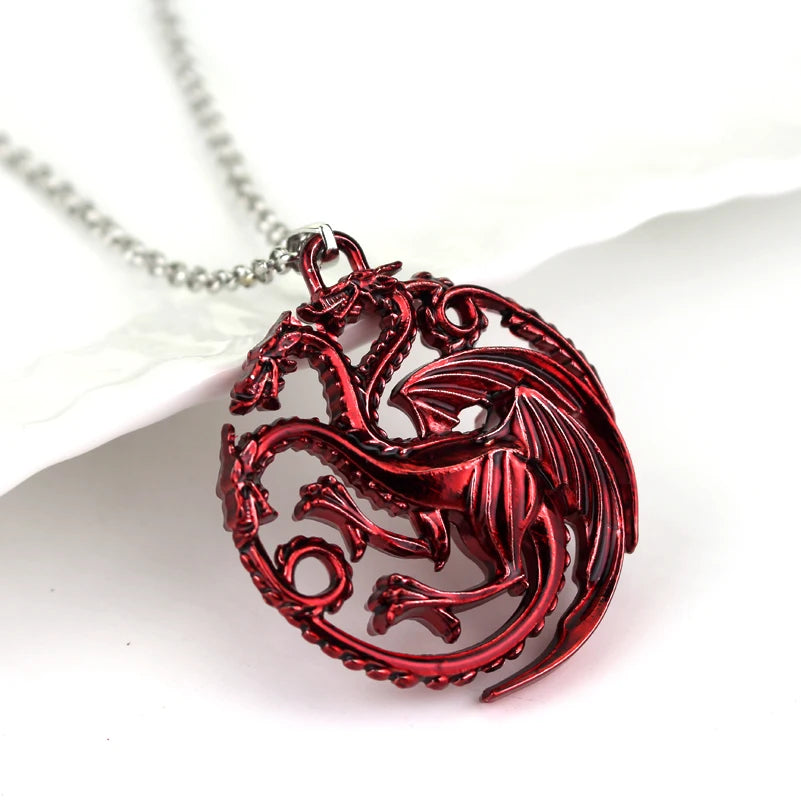 Fire and Blood House Targaryen Dragon Necklace A Song of Ice and Fire Metal Pendant Necklace for Women Men Fans Choker Jewelry