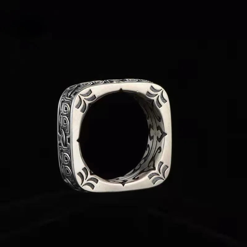 Men Retro Pangu Ring Black Iron Enamel Geometric Ring Game of Thrones Style Domineering Male Finger Jewelry