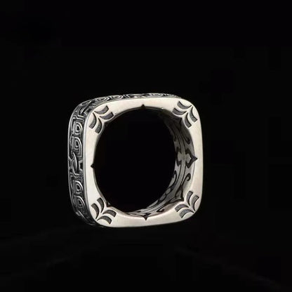 Men Retro Pangu Ring Black Iron Enamel Geometric Ring Game of Thrones Style Domineering Male Finger Jewelry