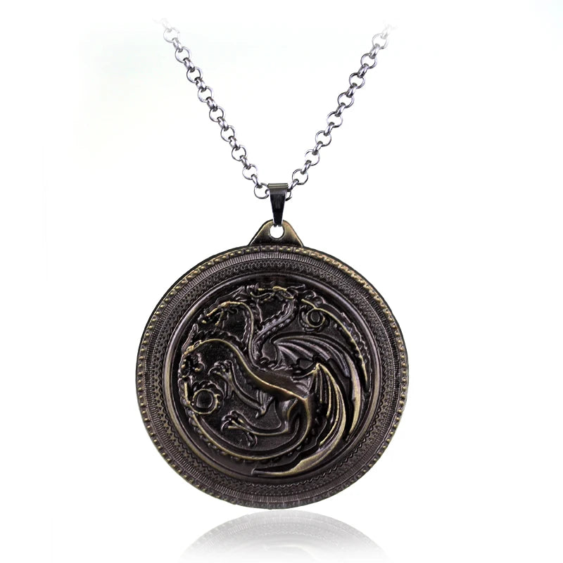 Fire and Blood House Targaryen Dragon Necklace A Song of Ice and Fire Metal Pendant Necklace for Women Men Fans Choker Jewelry