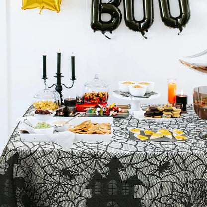Halloween Lace Table Runner – Black Spider Web Mantel & Table Décor
