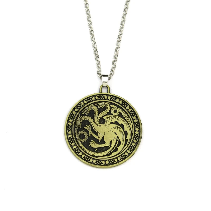 Fire and Blood House Targaryen Dragon Necklace A Song of Ice and Fire Metal Pendant Necklace for Women Men Fans Choker Jewelry