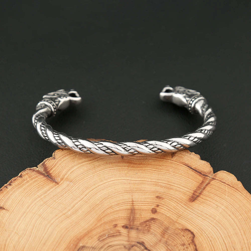Double Dragon Viking Bracelet – Norse Cuff for Men & Women