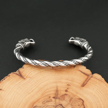 Double Dragon Viking Bracelet – Norse Cuff for Men & Women