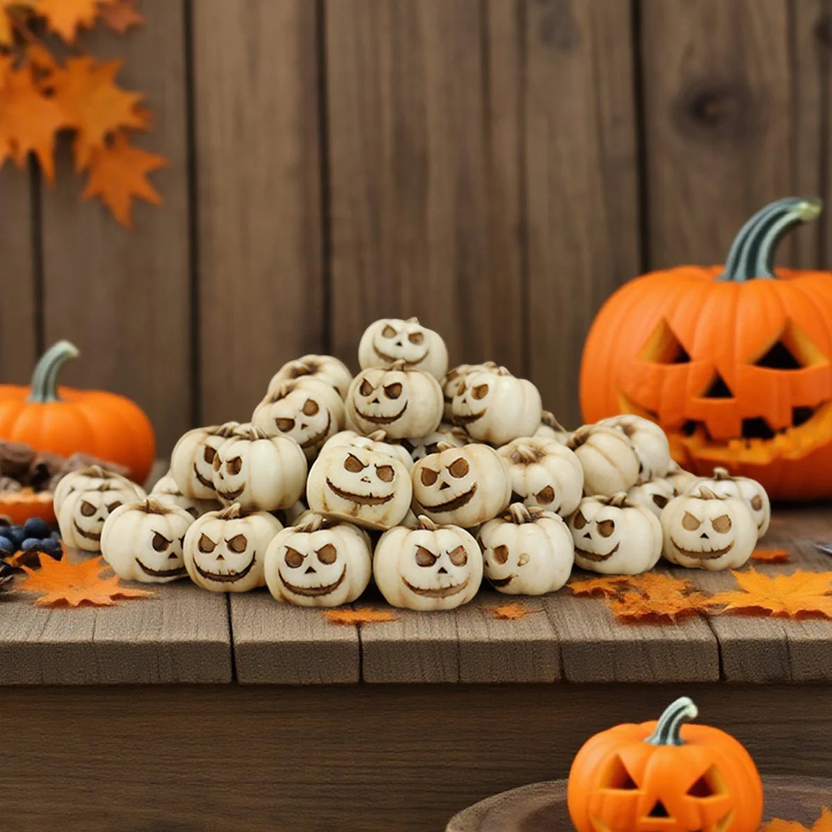 20pcs Mini Resin Pumpkins – Realistic Halloween Party & Garden Décor