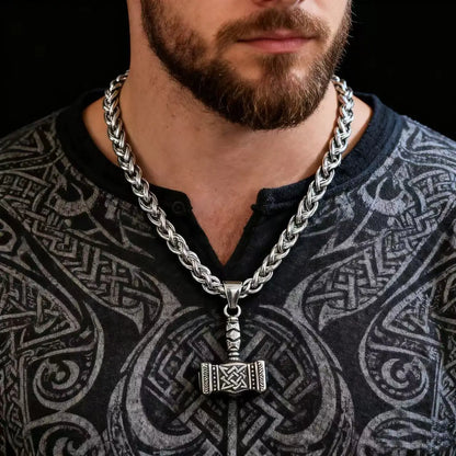 Viking Mjolnir Thor Hammer Pendant – Norse Odin Rune Stainless Steel Necklace for Men