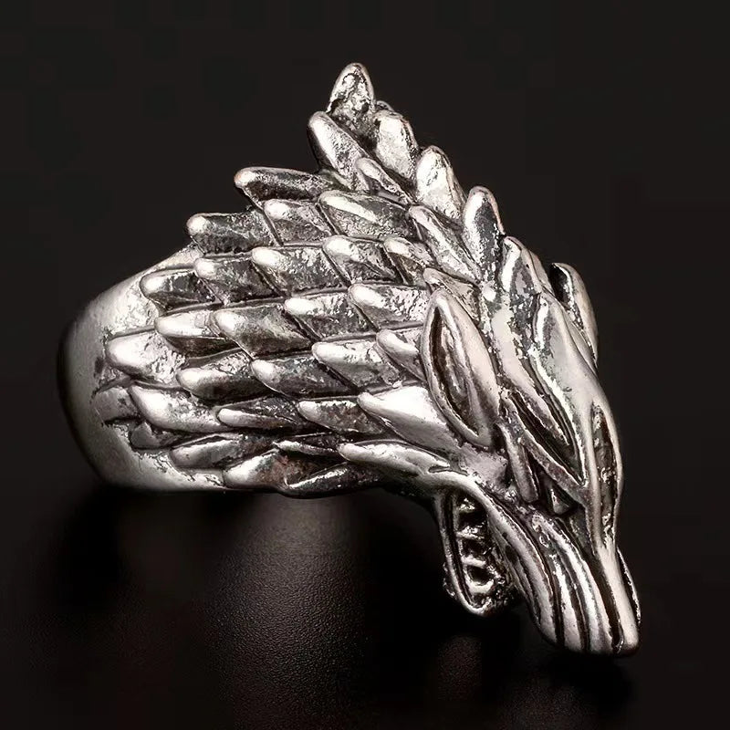 Retro Direwolf Ring The Song of Ice and Fire Punk Gothic Open Ring For Men Zinc Alloy Jewelry Game of Thrones Accessories Gifts