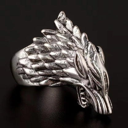 Retro Direwolf Ring The Song of Ice and Fire Punk Gothic Open Ring For Men Zinc Alloy Jewelry Game of Thrones Accessories Gifts