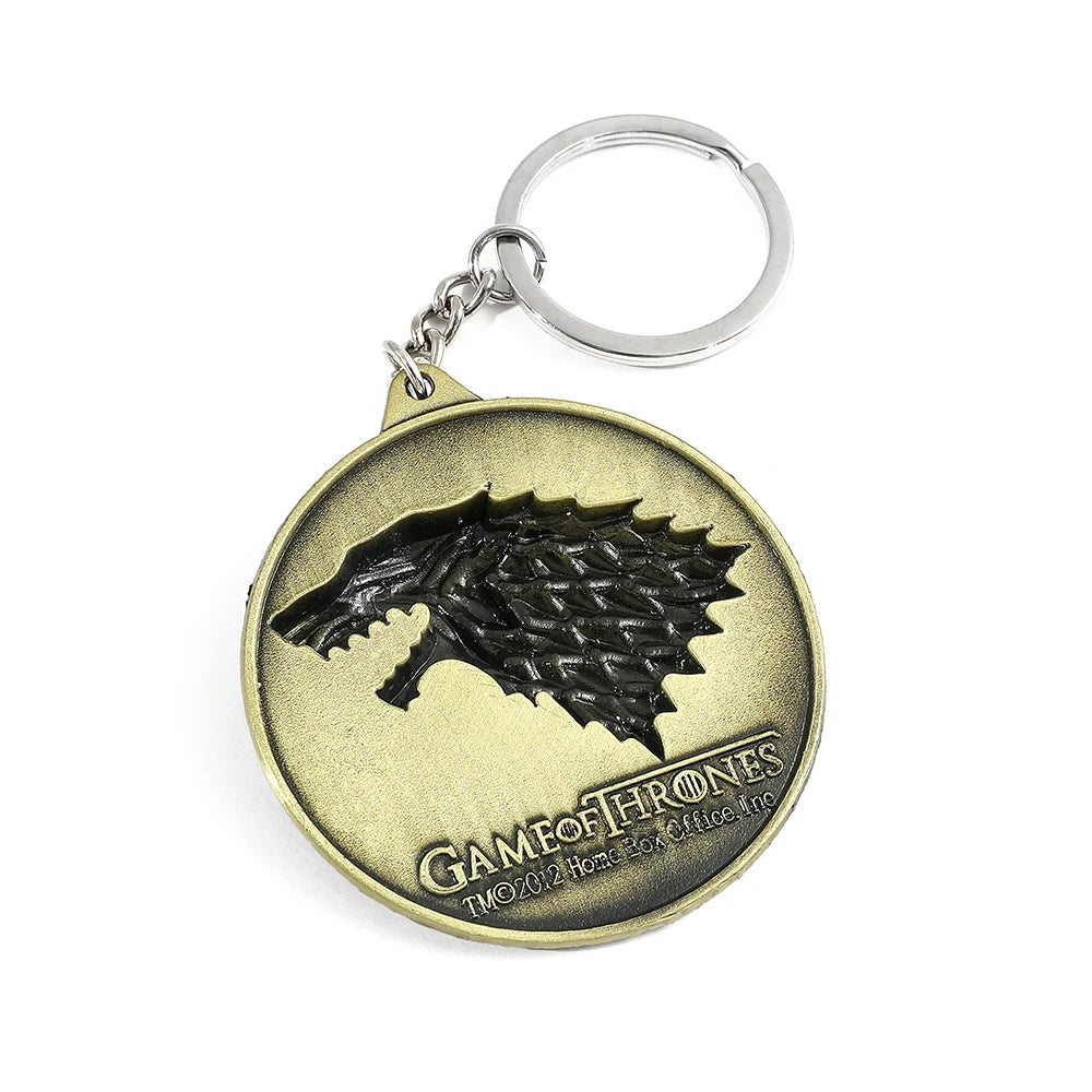 Game of Thrones Winter Is Coming House Stark Wolf Head Badge Key Chains Pendant Ice And Fire Keyring Llaveros Of Movie Gifts