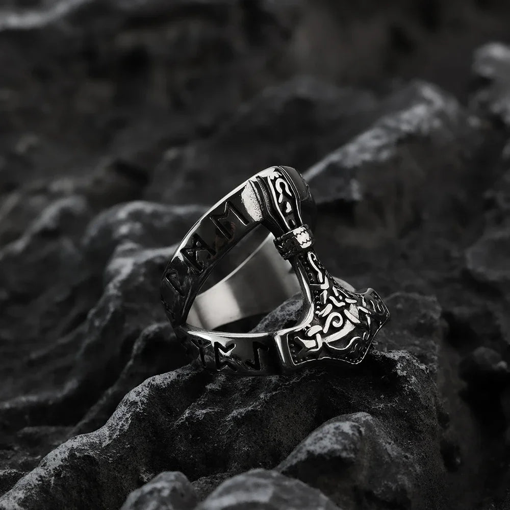Odin Thunderhammer Viking Ring – Nordic Stainless Steel Men’s Ring