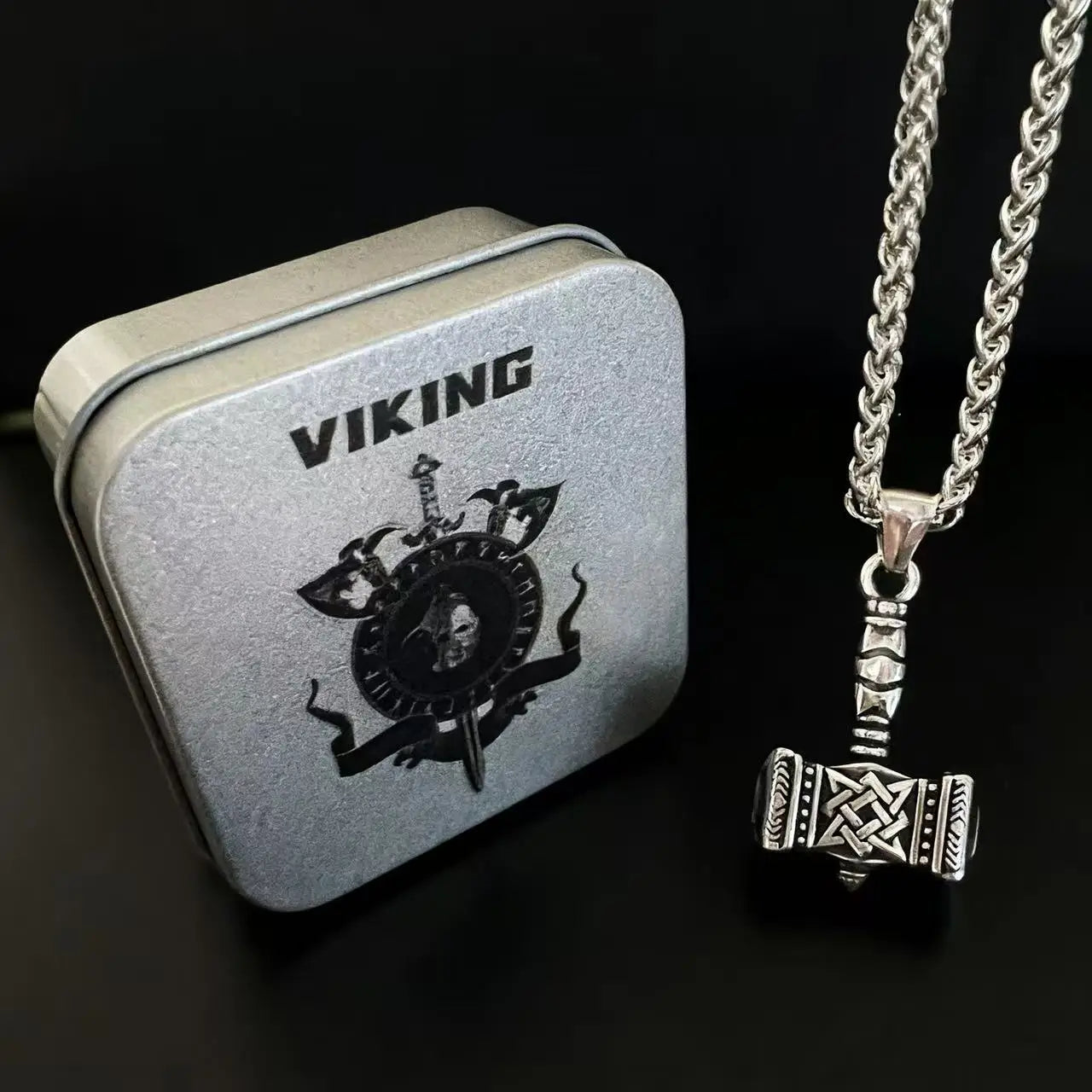 Viking Mjolnir Thor Hammer Pendant – Norse Odin Rune Stainless Steel Necklace for Men