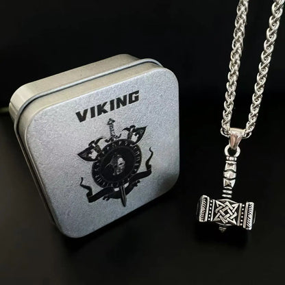 Viking Mjolnir Thor Hammer Pendant – Norse Odin Rune Stainless Steel Necklace for Men