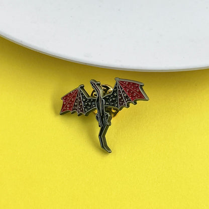 Vintage Gothic Thrones Game Enamel Pin Punk Style Red Black Dragon Wing Brooch for Fantasy Novel TV Series Backpack Jacket