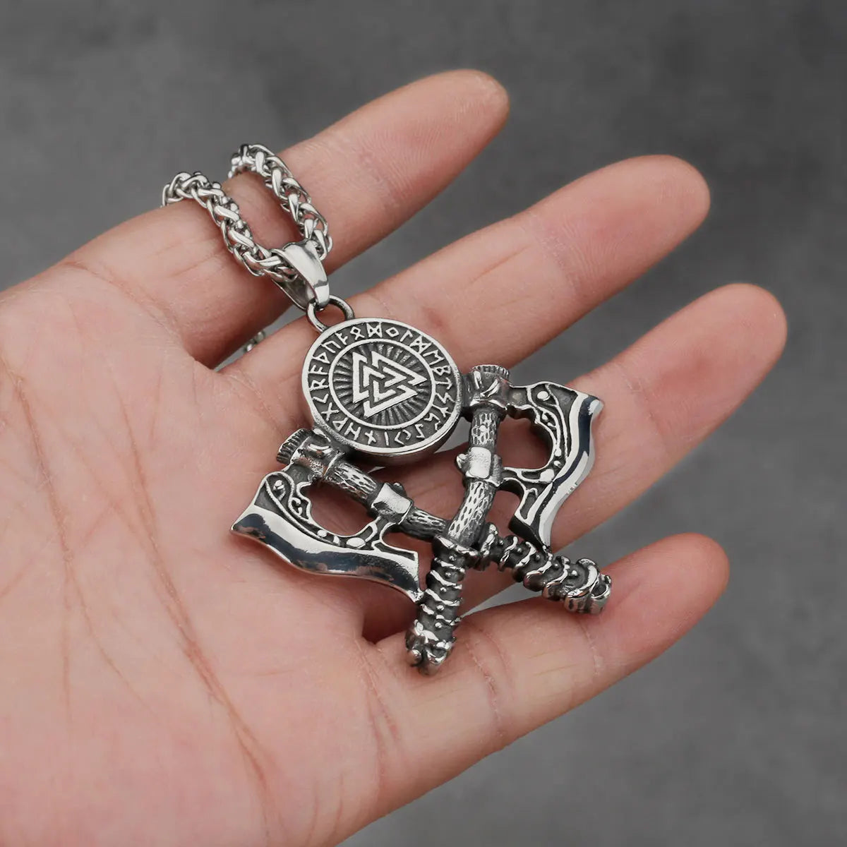 Double Axe Viking Pendant Necklace – Norse Stainless Steel Chain for Men