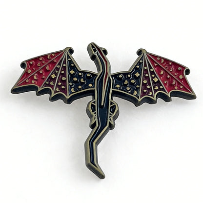 Vintage Gothic Thrones Game Enamel Pin Punk Style Red Black Dragon Wing Brooch for Fantasy Novel TV Series Backpack Jacket