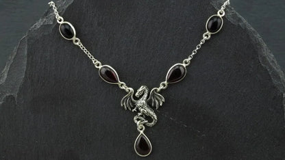 Dracarys Dragon Necklace Sterling Silver Garnet Necklace Black Onyx Jewelry. Daenerys Necklace Game of Thrones Jewelry. Gothic