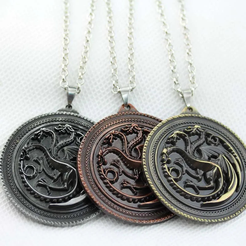 Fire and Blood House Targaryen Dragon Necklace A Song of Ice and Fire Metal Pendant Necklace for Women Men Fans Choker Jewelry
