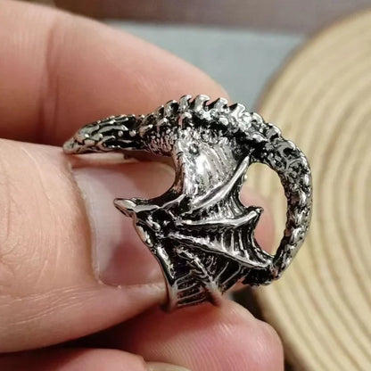 Punk Style Game of Thrones Black Dragon Wings Opening Rings for Women Men Vintage Hip Hop Rock Finger Jewelry Dragon Family Gift