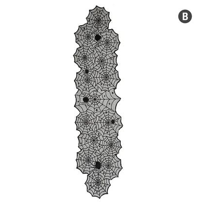 Halloween Lace Spider Web Tablecloth – Black Skull Mantel & Party Décor