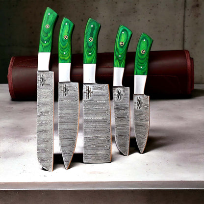 Damascus Chef Knife Set | Green Handle Collection | Fiction Edge