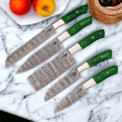 Damascus Chef Knife Set | Green Handle Collection | Fiction Edge