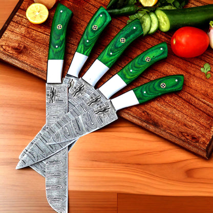 Damascus Chef Knife Set | Green Handle Collection | Fiction Edge