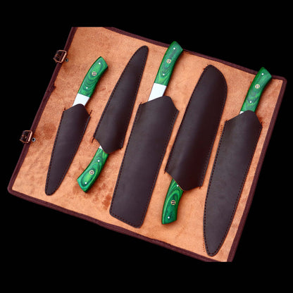 Damascus Chef Knife Set | Green Handle Collection | Fiction Edge