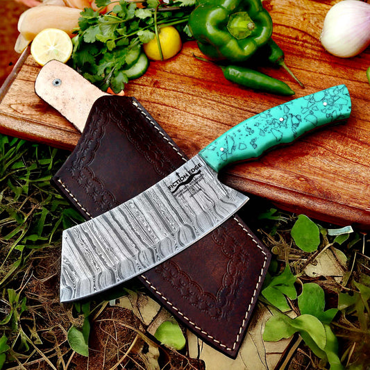 Damascus Steel Butcher Chopper | Precision & Power | Fiction Edge
