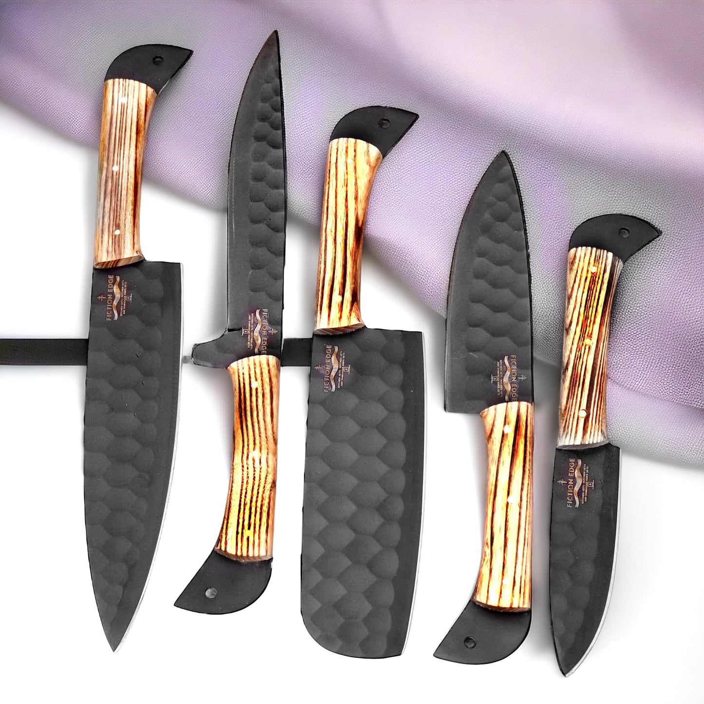Black Coated Chef Knife Set | 5 Piece with Olive Wood Handles | 5 Pieces chef knife set