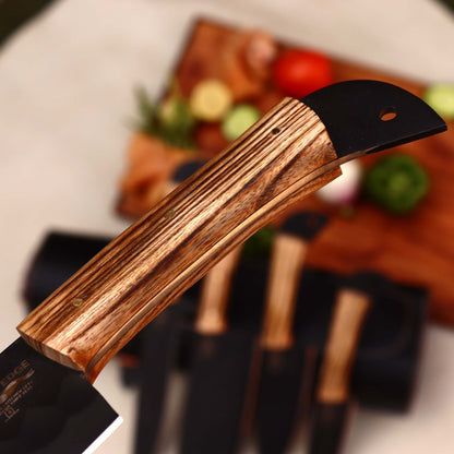 Black Coated Chef Knife Set | 5 Piece with Olive Wood Handles | 5 Pieces chef knife set