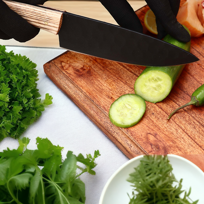 Black Coated Chef Knife Set | 5 Piece with Olive Wood Handles | 5 Pieces chef knife set