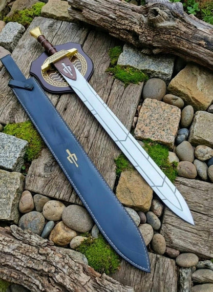 Hand Forged Viking Sword – Norse Steel Replica with Leather Scabbard