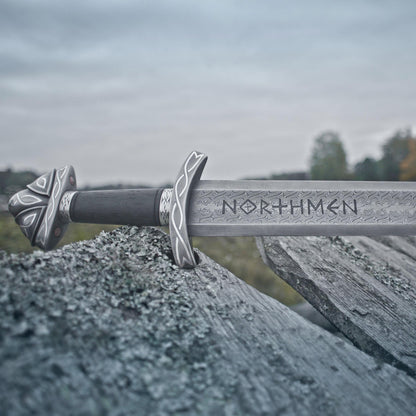 Hand Forged Damascus Steel Viking Sword – Northmen Norse Blade with Hardwood Scabbard