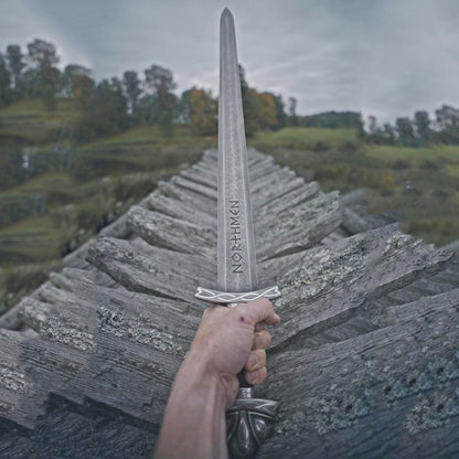 Hand Forged Damascus Steel Viking Sword – Northmen Norse Blade with Hardwood Scabbard